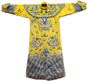 Foto de uma cabaia, traje tradicional Chinês feito de seda